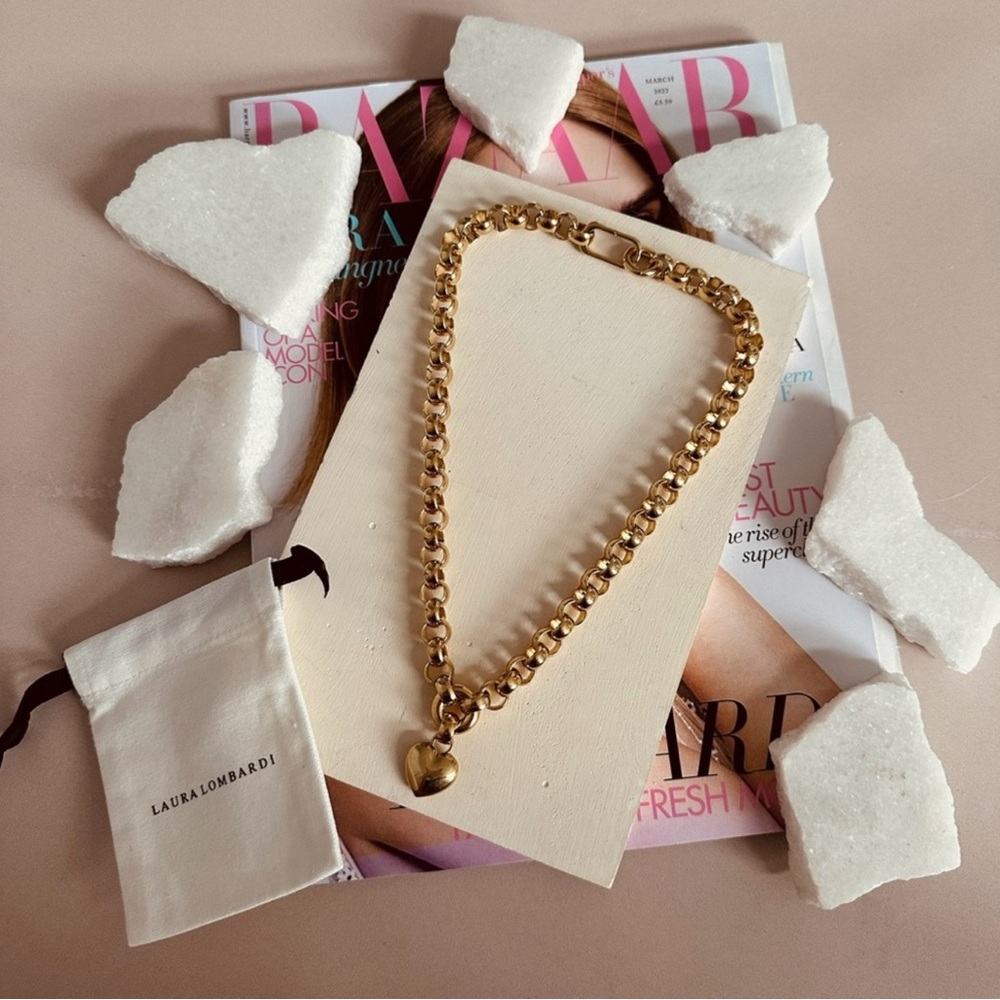 LAURA LOMBARDI Gold Amornia Heart Charm Chunky Necklace